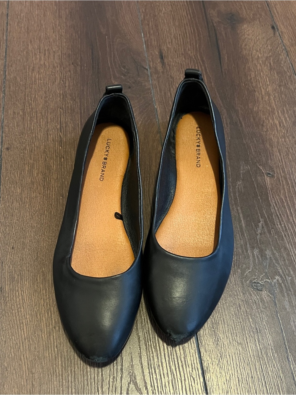 Lucky Brand Black Leather Round-Toe Ballet Flats